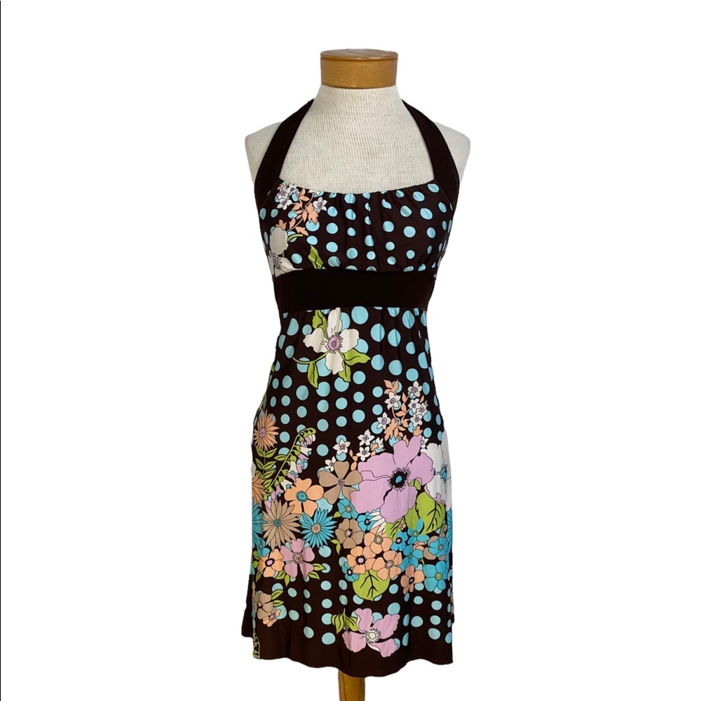 Charlotte Russe XS Polka Dot  Floral Brown Dresses Cottagecore Boho Poet-core
